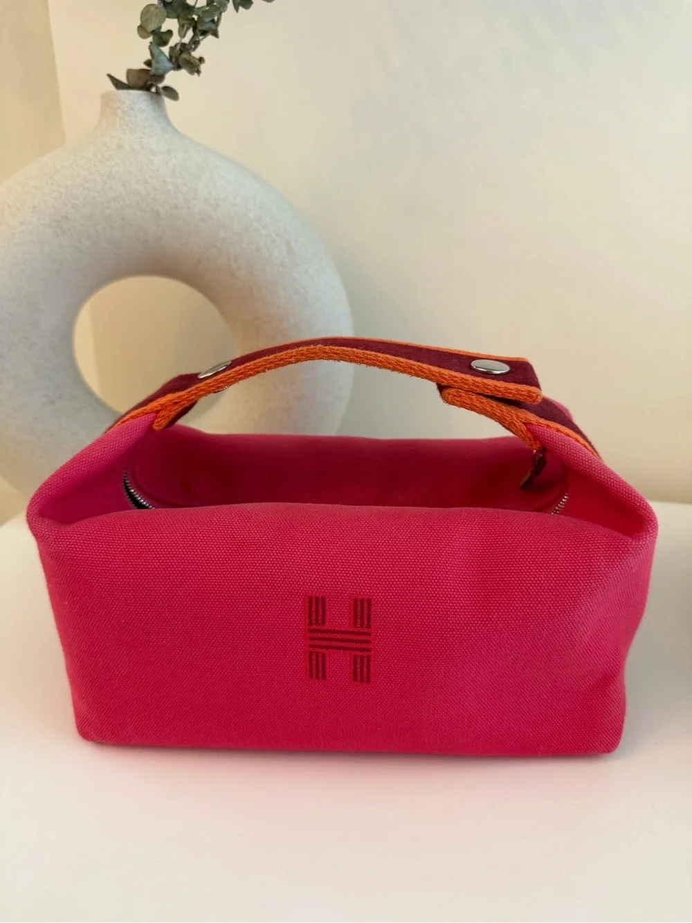 Hermes Bride-a-Brac Small Pouch in Hibiscus with Orange-Trim Handle